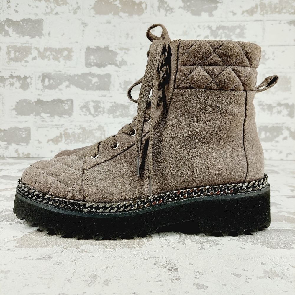New Vince Camuto Merindil Brown Suede Lace Up Combat Boots W538